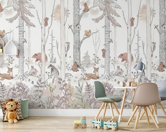 PRE-PASTED Removable WALLPAPER, Forest Wallpaper, Landscape Mural, Landscape Wallpaper, Woodland Nursery, Nursery Wall Decor, Wallpaper, 236