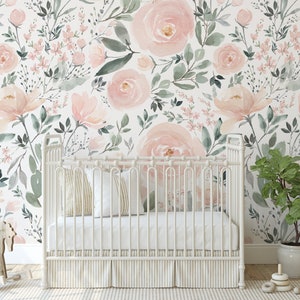 Peel & Stick Removable WALLPAPER CANVAS Opaque Olivia Rose Watercolor Original Wall Mural Nursery Decor Girl Pink Flowers Roses Vinyl 0114