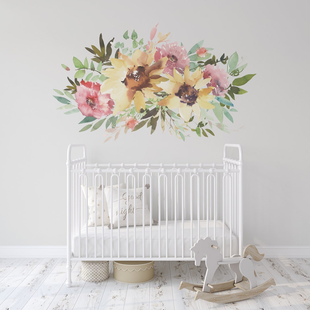 Wall Decal BOUQUET Yellow Watercolor SUNNYPINK Wild Pink Floral Nursery Décor Baby Girl
