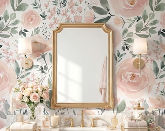 Olivia Rose Bathroom Wallpaper, Pink Floral Peel and Stick Wallpaper, Romantic Wall Decor 0114-52