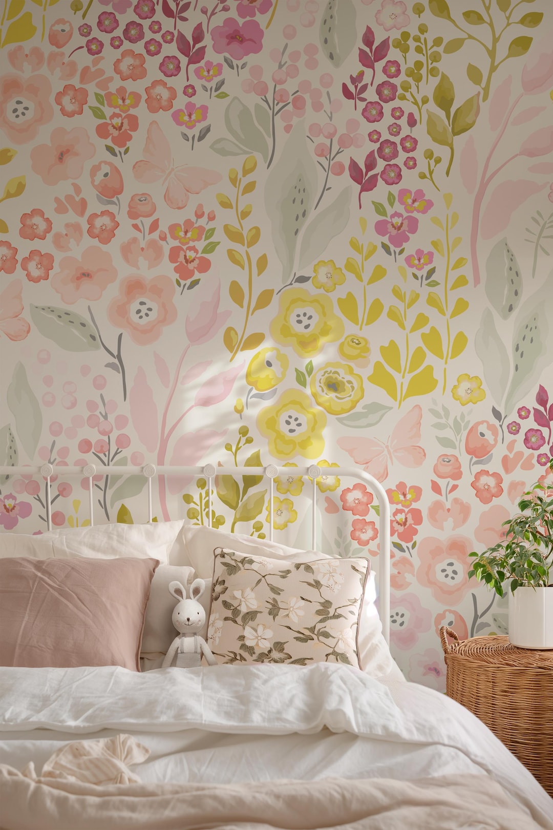 Peel and Stick REMOVABLE WALLPAPER Fabric, Pink Floral Wallpaper Wild ...