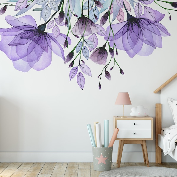 Purple Floral Wall Decal - Etsy