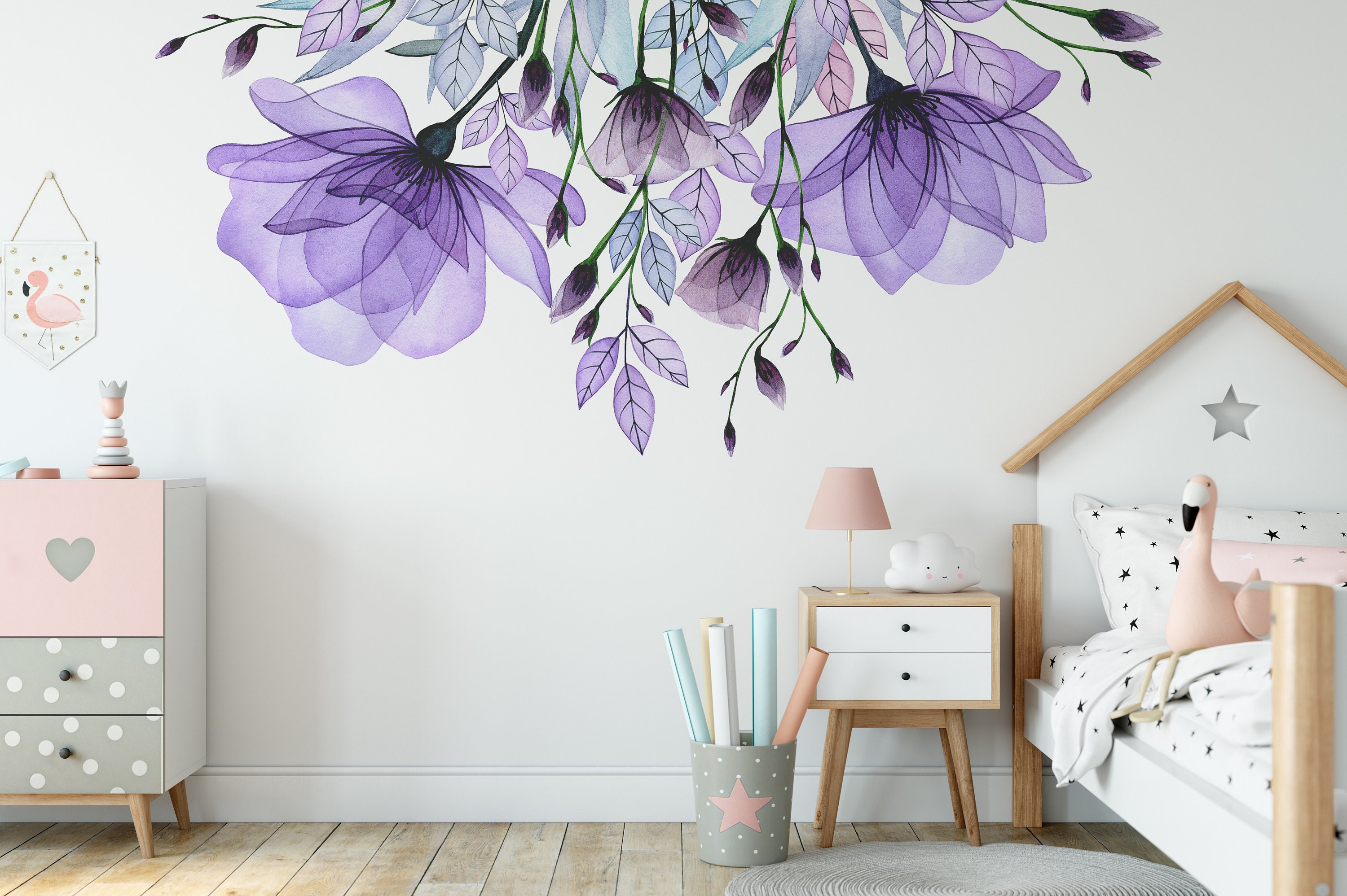 Wall Decal BORDER ALINA Lavender Purple Watercolor Floral Nursery D cor wall-decal-border-alina-lavender-purple-watercolor-floral-nursery-d-cor
