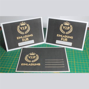 Einladungskarten VIP mit passendem Umschlag, DIN A6, Set, V.I.P., für Hochzeit, Geburtstag, Verlobung, JGA, Einladung, Jubiläum, Querformat