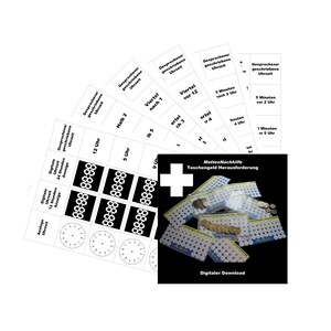 May include: A black and white printable worksheet with a variety of clock faces and digital displays. The worksheet is titled "MattesNachhilfe Taschengeld Herausforderung" and includes the text "Digitaler Download".