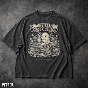 Spooky Season Book Club Shirt, Funny Ghost Reading Tee, Vintage Spooky Linocut Shirt, Cozy Bookish Goth Graphic Tee, Fall Reader Gift