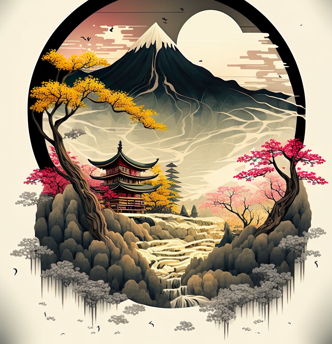 Japanese Landscape 005 Digital Art Print, AI, 300 DPI, 8K, Wall Art, AI ...