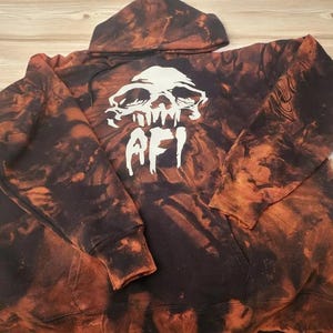 AFI Skull Logo Hoodie: Custom Reverse Dyed Orange Red (XL)