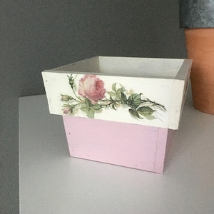 DEKO Holz Übertopf Rosen Landhaus Shabby