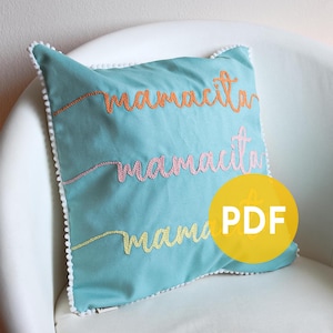 DIY Punch Needle Pattern Template - Mamacita - Mother's Day Punch Needle Pillow Case - Unique Handmade Gift -  Embroidery Cushion Cover