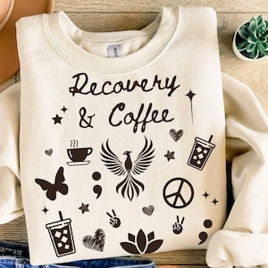 Sucht Erholung PNG, Erholung und Kaffee PNG, Doodle Png Design Nüchternheit PNG, Medikament Freier Png, Sauber und Nüchtern Trendy Ästhetisches Shirt Design
