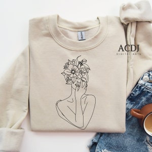 Minimalistisches Tshirt, Ästhetisches Design für Frauen, Minimalistischer Becher für Sie, Line Art Gesicht Png, Ästhetisches T-Shirt Grafikdesign, Frauen Blumenlinie Kunst