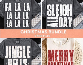 Trendy Christmas PNG Bundle, Preppy Retro Christmas PNG, Retro Distressed Holiday Shirt Design Merry & Bright, Christmas Print Sublimation