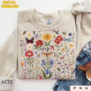 Boho hippiebloemen png, wilde bloemen png, abstracte bloemen png, bloemen png, retro geperste wilde bloemen png, wilde bloemen lente boho png DTF