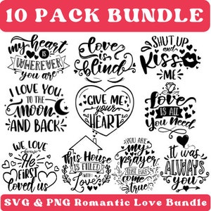 Paquete de citas de amor romántico SVG PNG Descarga instantánea Pareja Svg Descarga digital Matrimonio Sublimación Signo de amor Paquete Citas de amor Boda