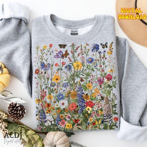 Boho hippiebloemen png, wilde bloemen png, abstracte bloemen png, bloemen png, retro geperste wilde bloemen png, wilde bloemen lente boho png DTF
