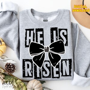Kokette Schleife Christian Ostern Png, Er ist auferstanden Png, niedliche Varsity Png, Blumenfrühling Png, Jesus Png, Bibel-Vers, Ostern Christian Clipart