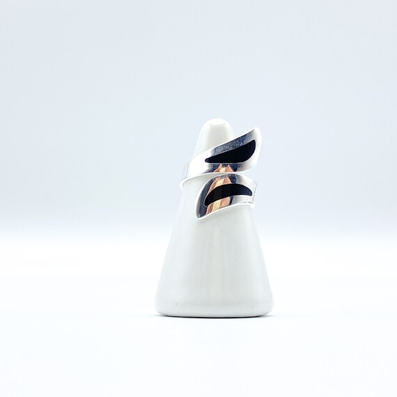 Silver Plated Ring with Inlaid Black Quartz . Mex… - image 8