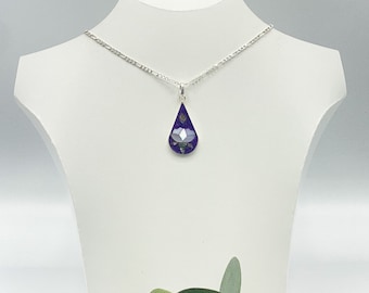 Vintage Mexican Alpaca Necklace | Mother of Pearl Flower, Purple Enamel