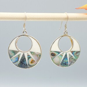 Vintage Mexican Inlaid Abalone Earrings - Alpaca Silver Plated Dangles