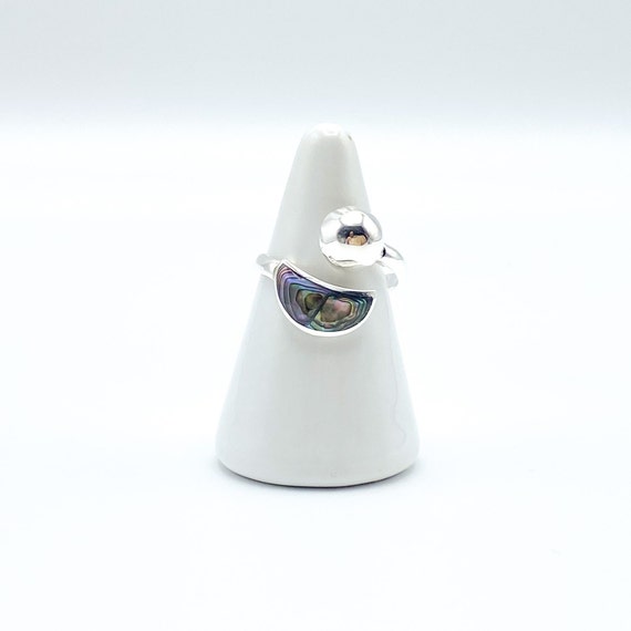 Silver Pladed Mexican Alpaca Ring with Abalone Sh… - image 2