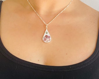 Mother of Pearl Pendant with White Enamel Inlay and Pink Flowers - Vintage Mexican Alpaca  || P105