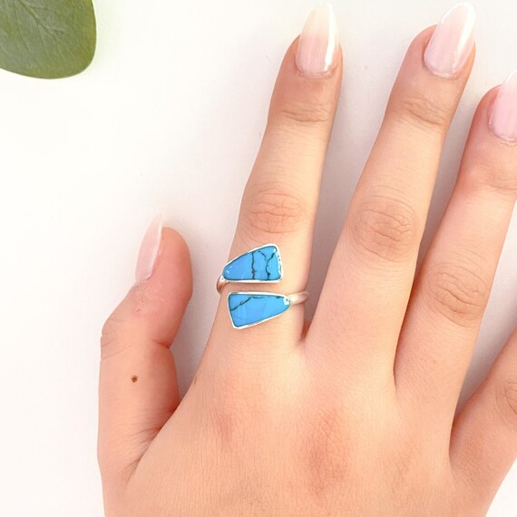 Silver Plated Ring with Turquoise Quartz   || A113 - image 1