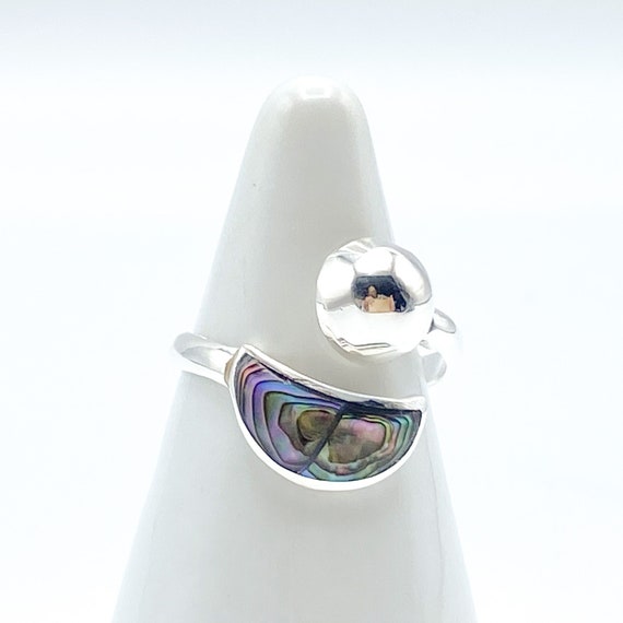 Silver Pladed Mexican Alpaca Ring with Abalone Sh… - image 3
