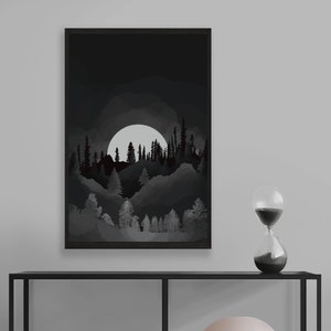 Moon Mountain Forest Wall Art Digital Download