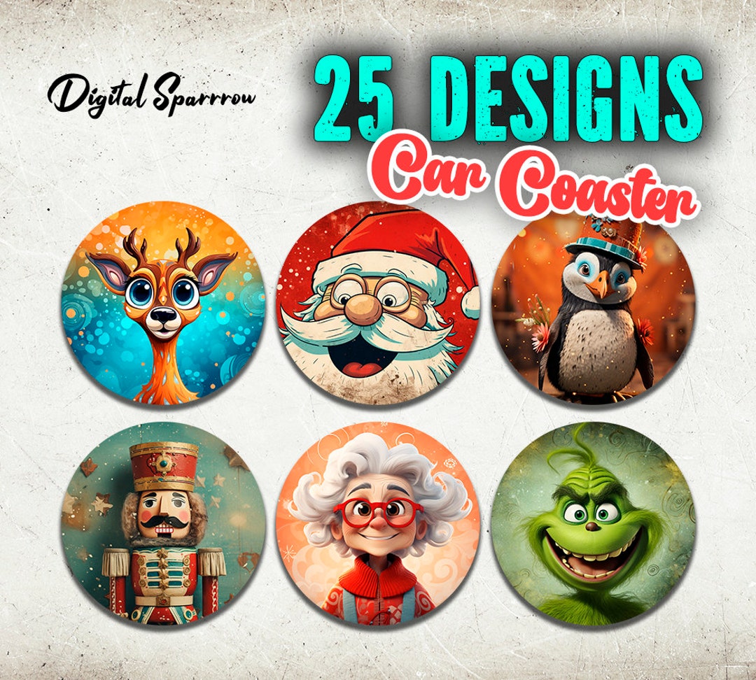 25 Christmas Car Coaster Sublimation Designs Png, Santa Claus Car ...