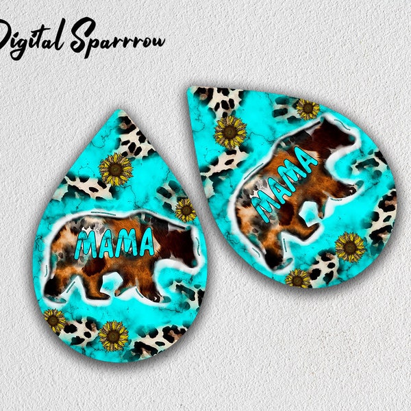 Earring Png, Mama Bear Sublimation Earring Designs, Gemstone Teardrop Earring Sublimation Designs, Digital Png Instant Download