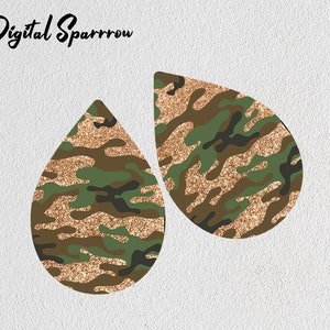 Glitter Teardrop Earring Png, Camouflage Sublimation Earring Png, Green Camo Sublimation Designs Download, Digital Download