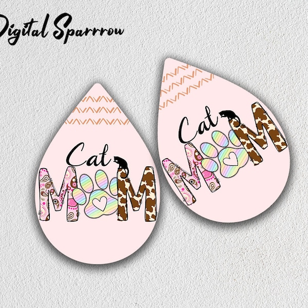 Teardrop Earring Png, Cat Mom Sublimation Earring Png, Cat Lover Sublimation Designs Download, Digital Download