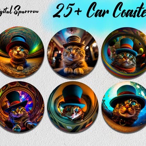 Cats Car Coaster Png Sublimation, Car Coaster Sublimation Designs, Car Coaster Bundle