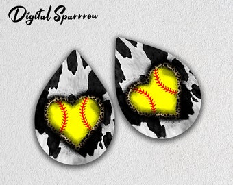 Teardrop Earring Png, Softball Sublimation Earring Png, Cowhide Print Sublimation Designs Download, Digital Download