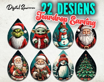 Christmas Sublimation Earring Designs Png, Teardrop Earring Png, Christmas Teardrop Earrings Sublimation Designs, Xmas Earring Design Png