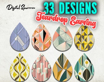 Teardrop Earrings Sublimation Ready To Print, Abstract Teardrop Earrings PNG, Earring Teardrop, Sublimation Design