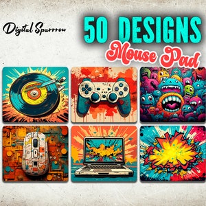 50 Mouse Pad Sublimation Design Bundle, Mouse Pad Template, Gamer Mouse Pad Sublimation Designs