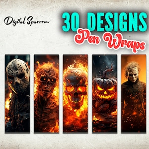 30 Halloween Pen Wrap Bundle, Pen Wrap Sublimation Designs, Pencil Sublimation Design, Epoxy Pen Wrap
