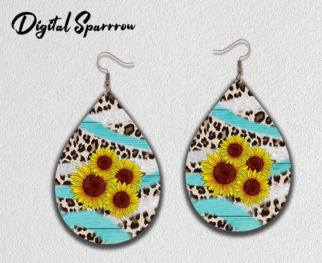 Sunflower Earring Sublimation Design Cheetah Print Earring Etsy
