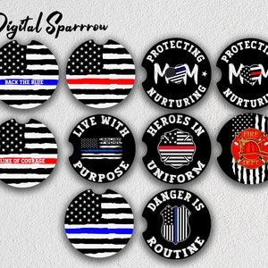 Car Coaster Png, Blue Thin Line Car Coaster Bundle, Firefighter Sublimation Design, Digital Png File Instant Download