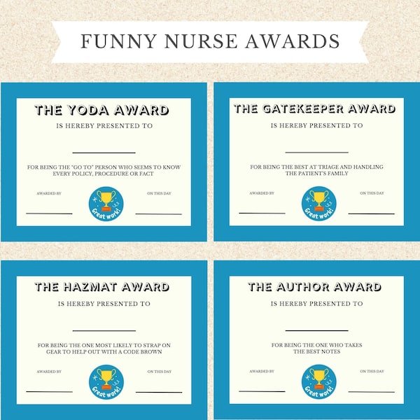 Funny Nurse Coworker Awards, Funny Nurse Award Printable Bundle, Funny Work Award, Fun Printable RN Award Bundle