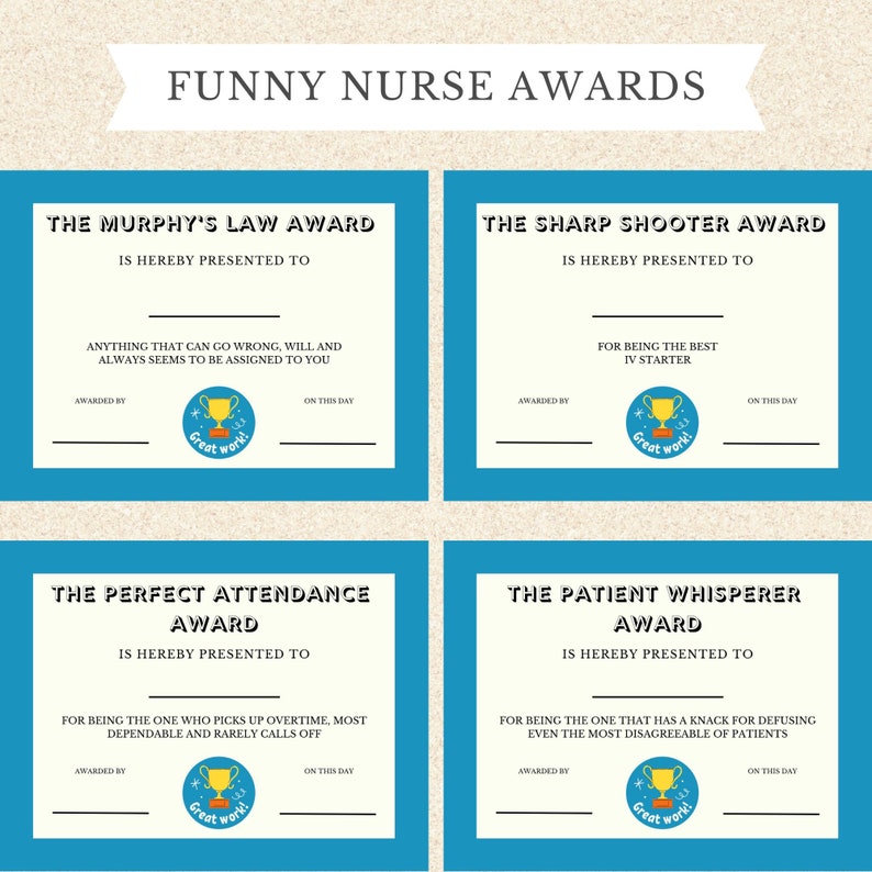 Funny Nurse Coworker Awards, Funny Nurse Award Printable Bundle, Funny