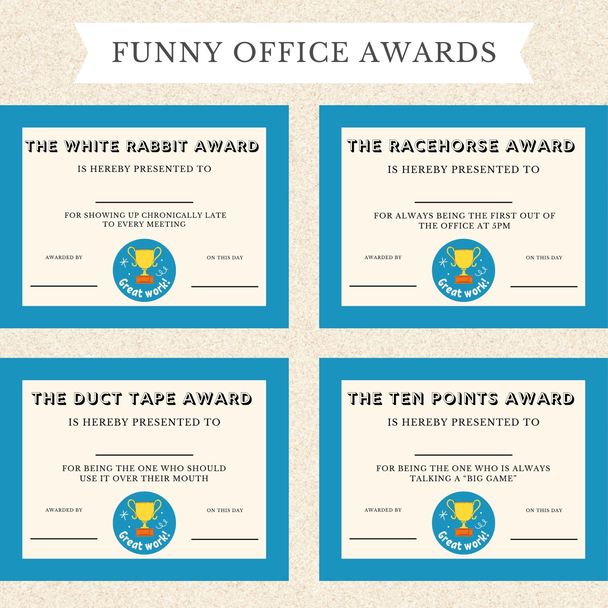 Funny Office Coworker Awards Funny Employee Award Printable - Etsy