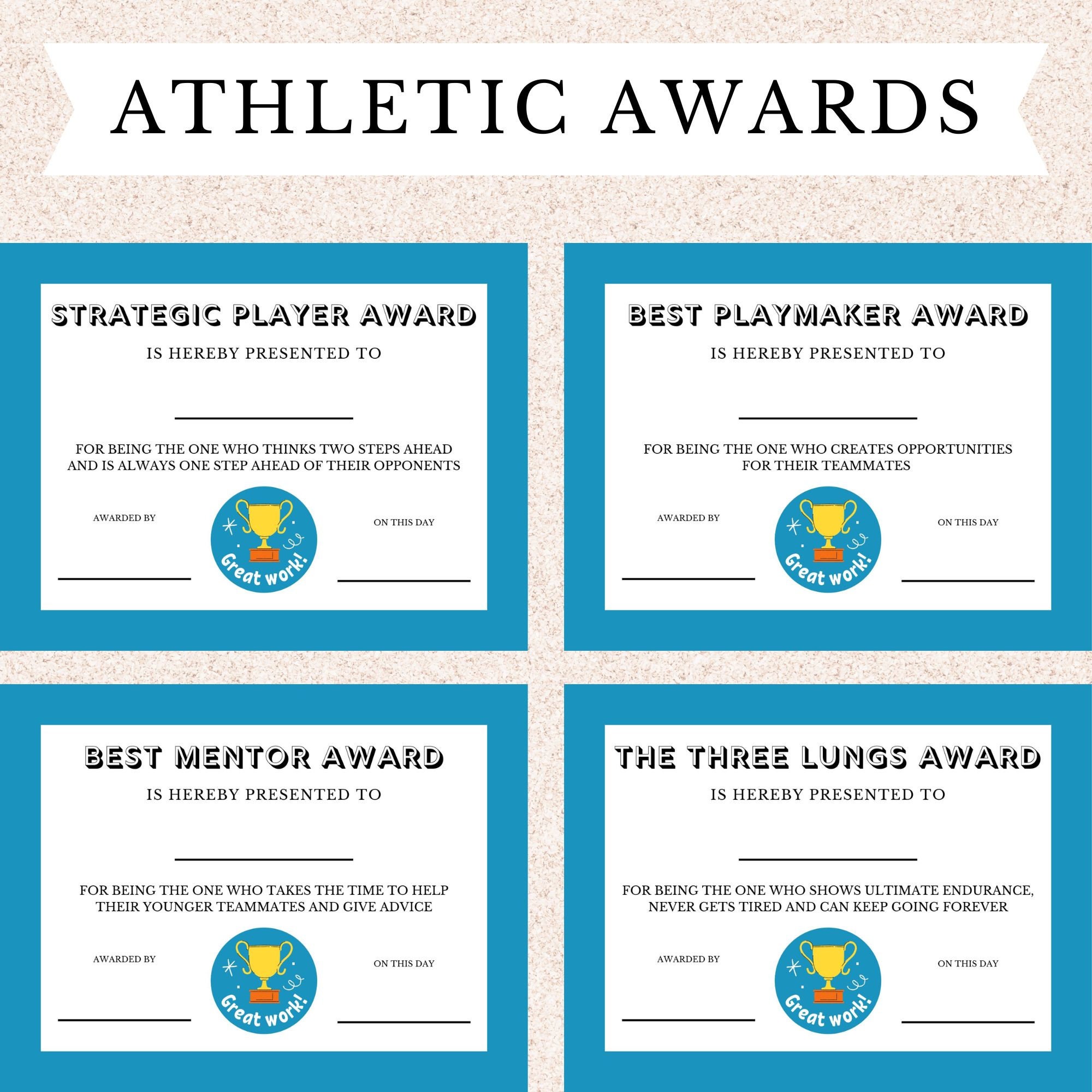 Athlete Sport Awards Printable, Athletic Awards Printable Bundle, Sportsmanship Award, Most ...