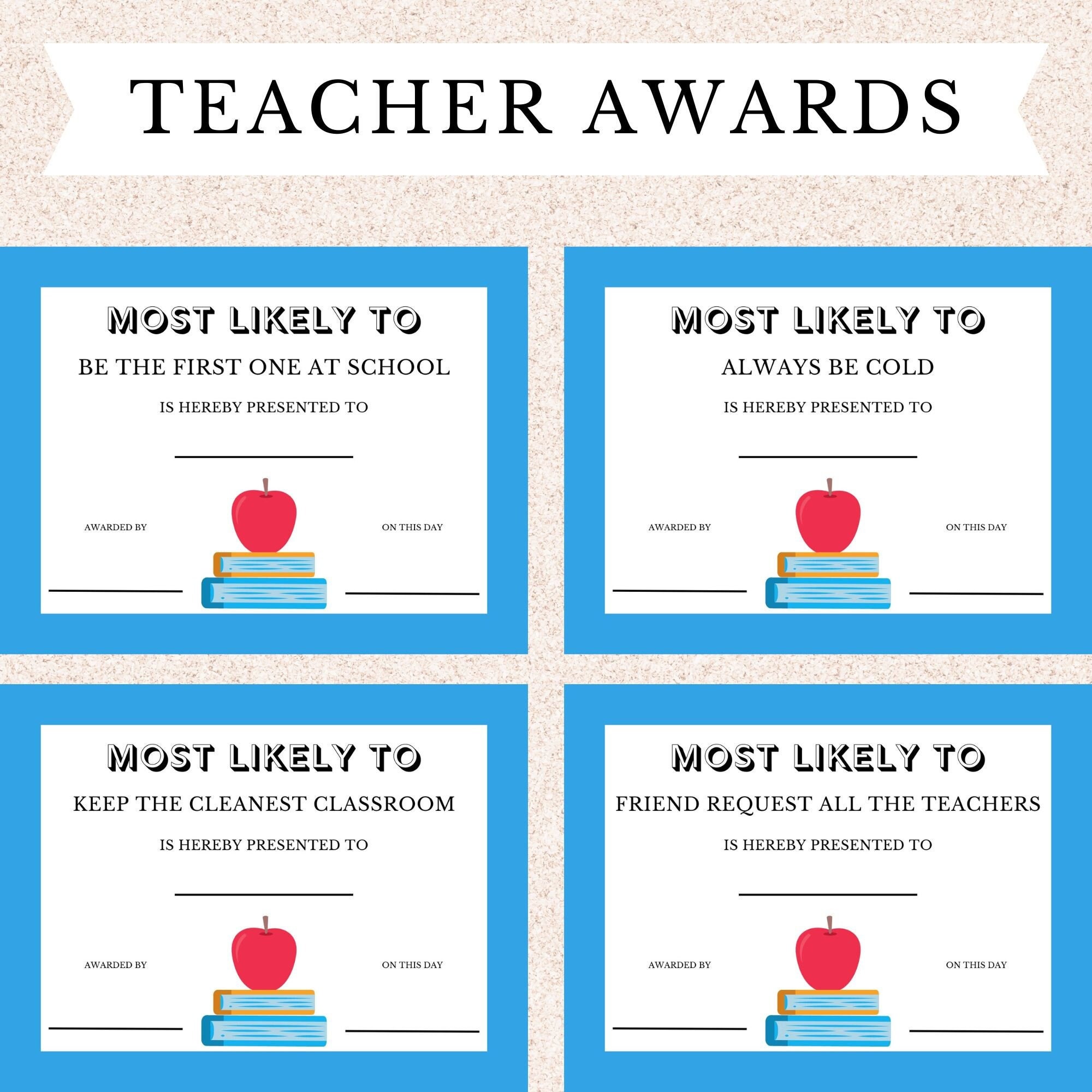 Funny Teacher Coworker Awards, Most Likely to Award Printable Bundle