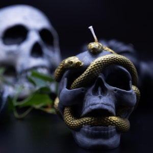 Skull and Snake Candle/ Black Candle/ Halloween Candle/Gothic Candle