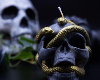 Skull and Snake Candle/ Black Candle/ Halloween Candle/Gothic Candle