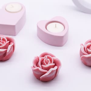 Blooming Rose Shaped Candle Set of 3/ Valentine&#39;s Day/Romantic Candle/ Gift for her