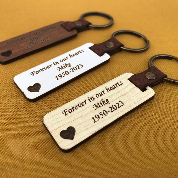 funeral favors for guests personalized wood leather keychain,bulk memorial favor,celebration of life favors in loving memory favors
